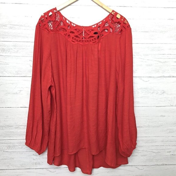 NEW Lane Bryant Women's Red Tunic Top Crochet Neckline Long Sleeves size 26 / 28 - Picture 11 of 11
